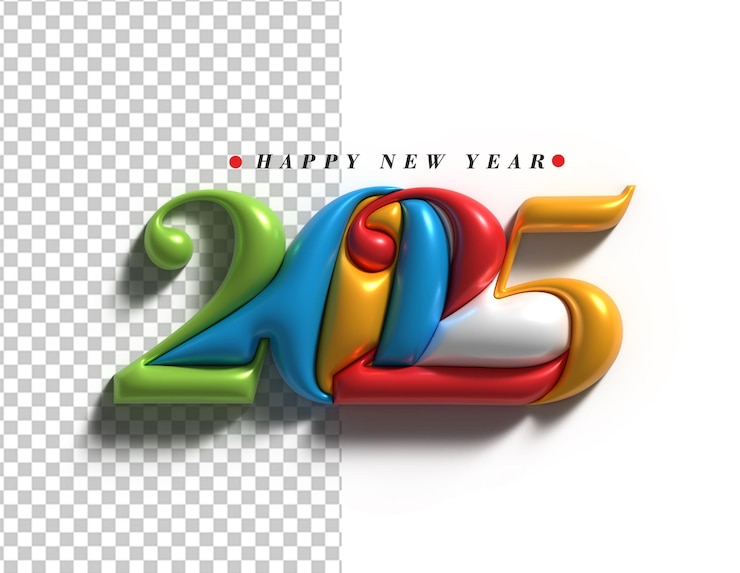 Zdarma PSD šťastný nový rok 2025 – návrh typografie textu – transparentní psd