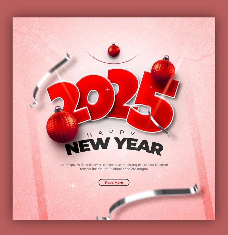Zdarma PSD šťastný nový rok 2025, oslavný banner pro sociální média nebo šablona příspěvku na instagramu