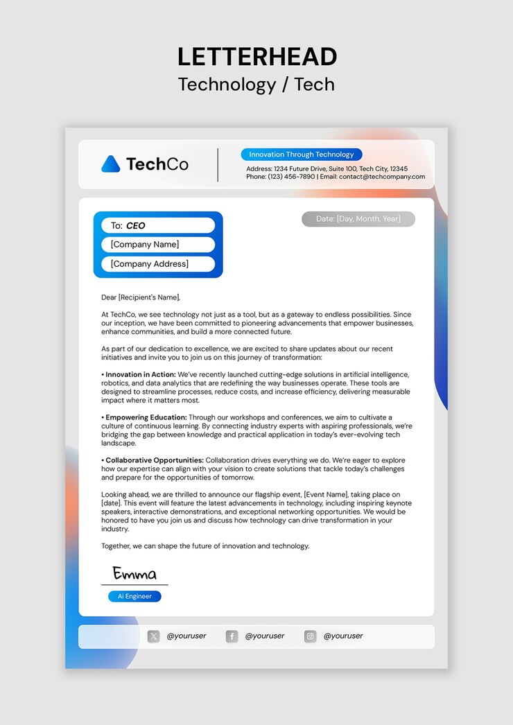 Zdarma PSD technology letterhead template design