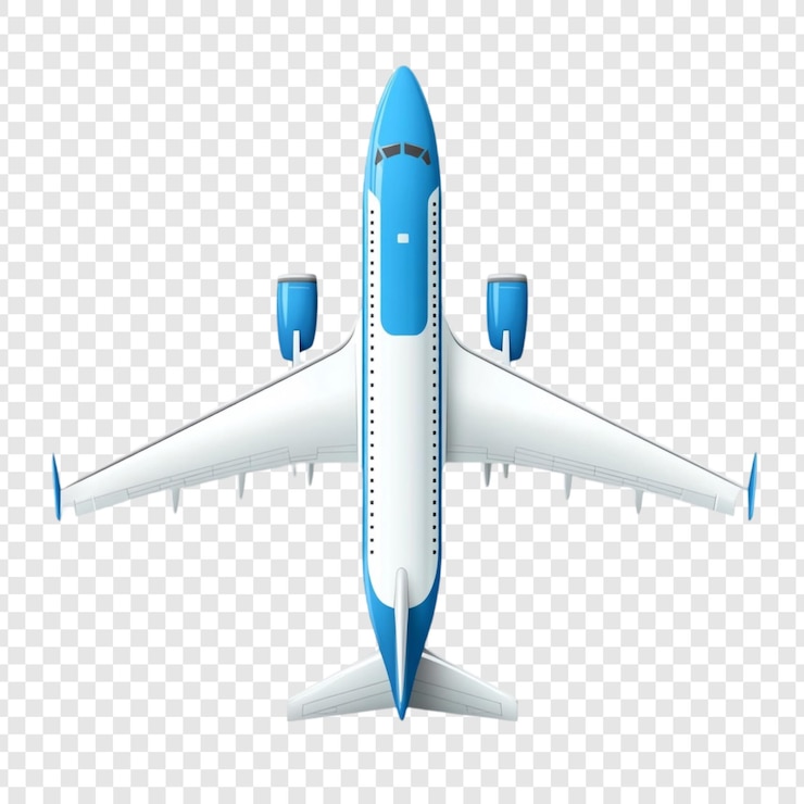 Zdarma PSD top view of a blue and white airplane