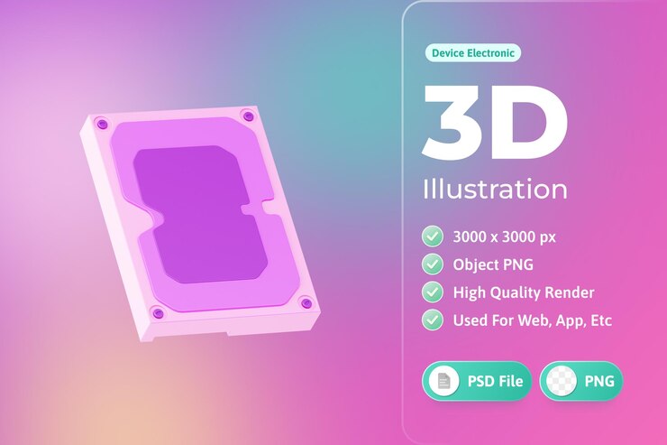 Zdarma PSD úložné zařízení elektronické 3d ilustrace