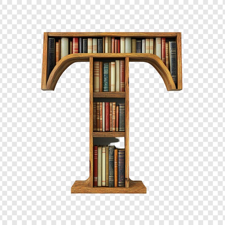 Zdarma PSD wooden bookshelf shaped as letter t