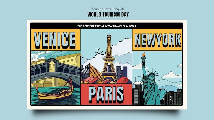 Zdarma PSD youtube cover template for world tourism day celebration