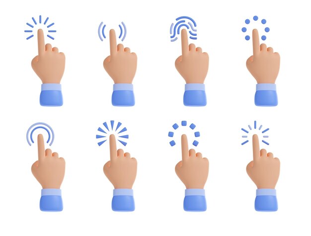 3d render cursor hands isolated clicking fingers