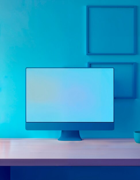 3d rendering of desk computer illustration