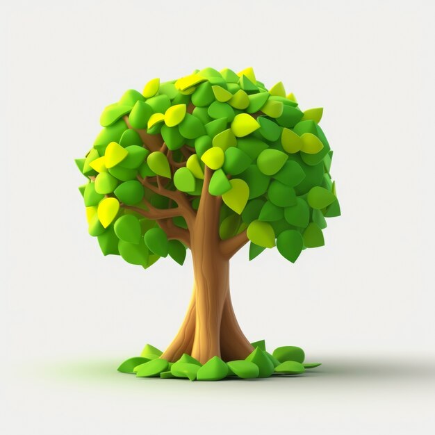 Front view of 3d tree with leaves and trunk