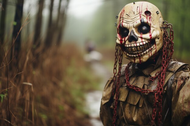 front view spooky character with skull