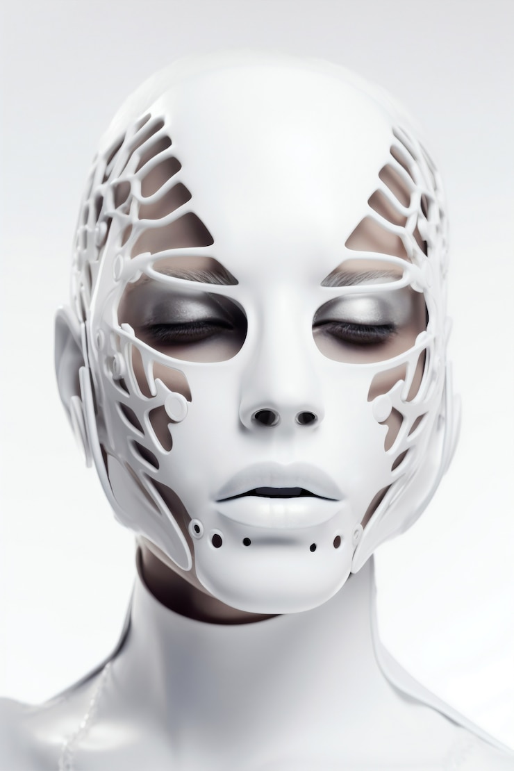Ücretsiz Fotoğraf fütüristik maske ile poz veren modelin orta çekimi