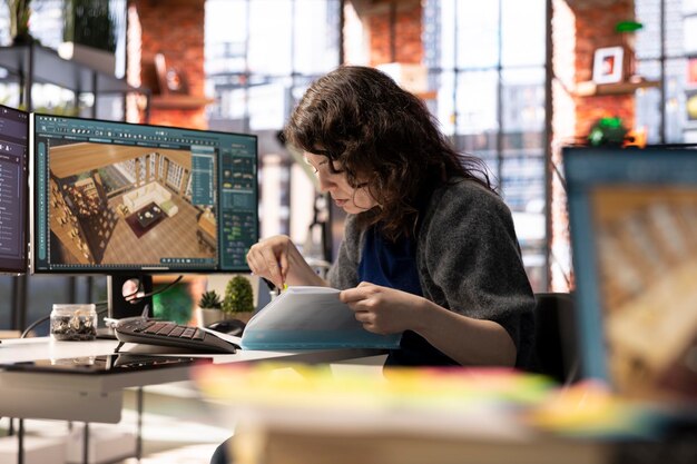 Graphic artist uses architectural software on her PC to create a detailed 3D render