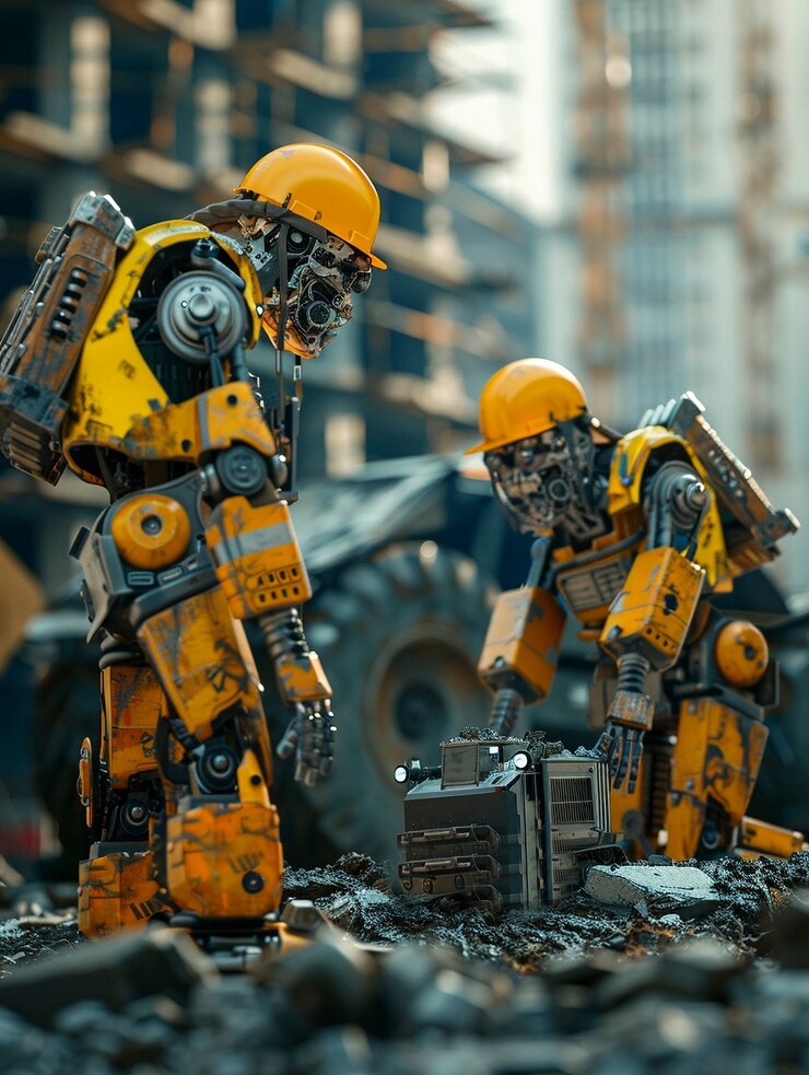 Ücretsiz Fotoğraf i̇nşaat sektöründe kullanılan fütüristik robot sahnesi