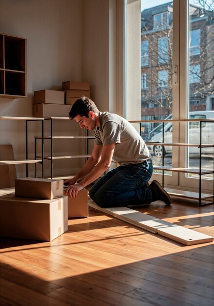 Man packing boxes in new apartment