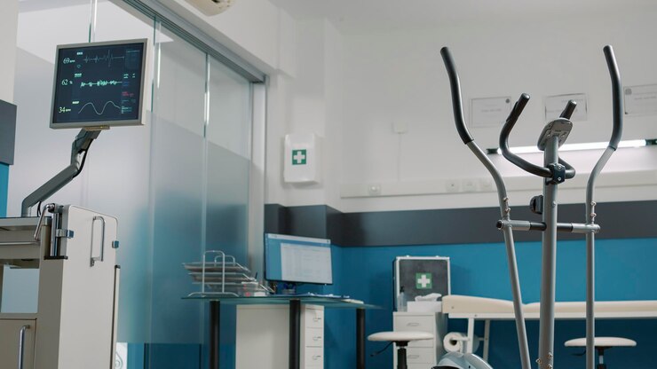 Ücretsiz Fotoğraf medical cabinet to do physiotherapy with stationary bicycle, treat people with mechanical disorders and help to increase mobility. physical therapy with alternative medicine for rehabilitation.