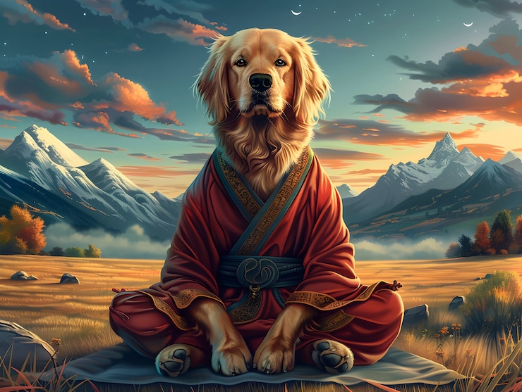 Ücretsiz Fotoğraf meditasyon yapan ve farkındalık uygulayan hayvanın dijital sanat portresi