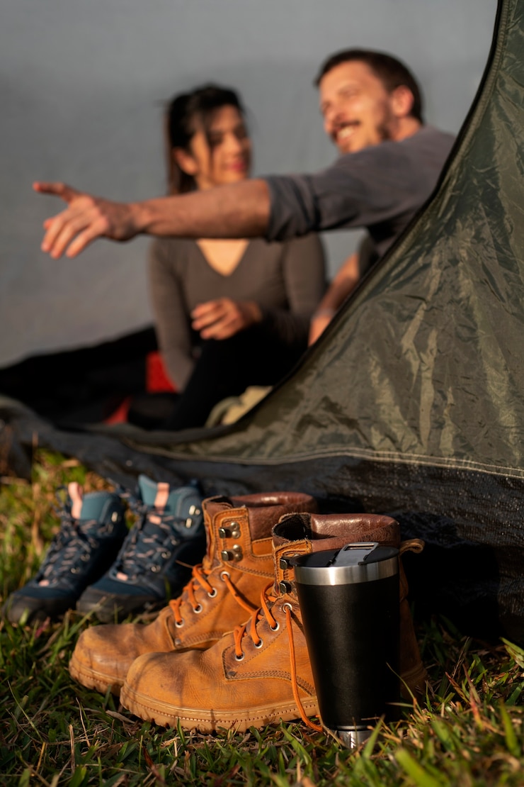 Ücretsiz Fotoğraf medium shot adventurous couple bivouacking