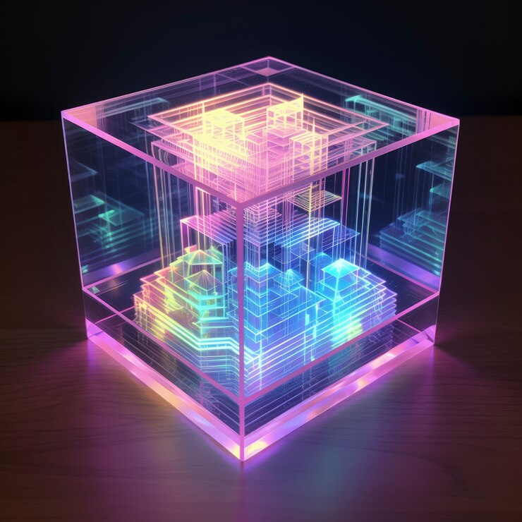 Ücretsiz Fotoğraf parlak holografik renklerle parlayan 3d render şekli