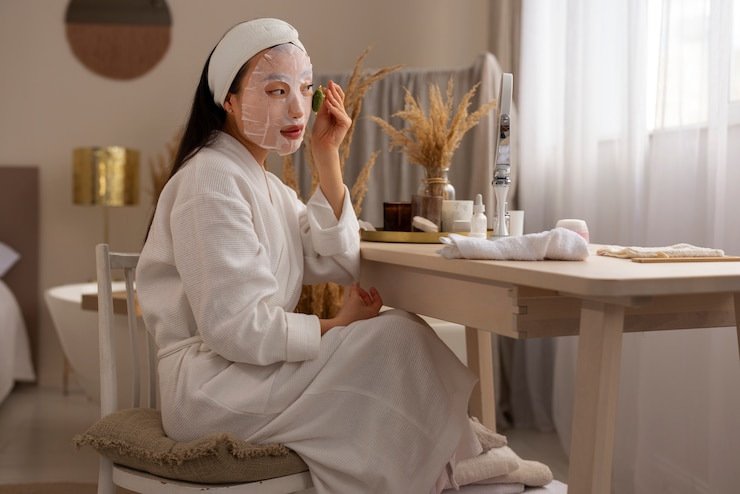 Ücretsiz Fotoğraf side view woman using face mask