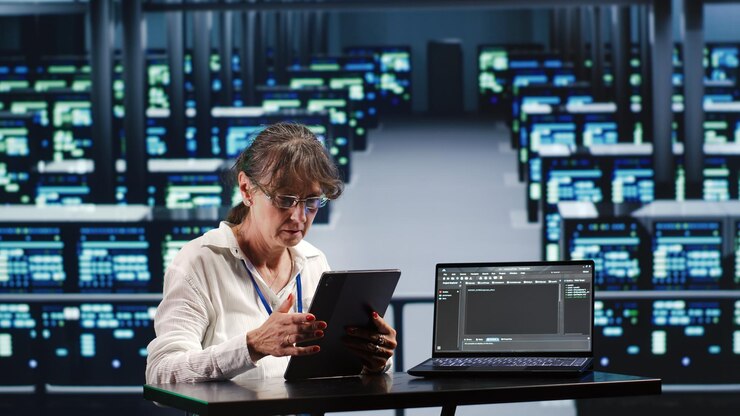 Ücretsiz Fotoğraf specialist running code in server farm