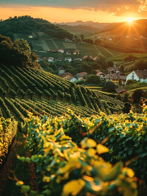 stunning view from vineyard with grapevines and nature
