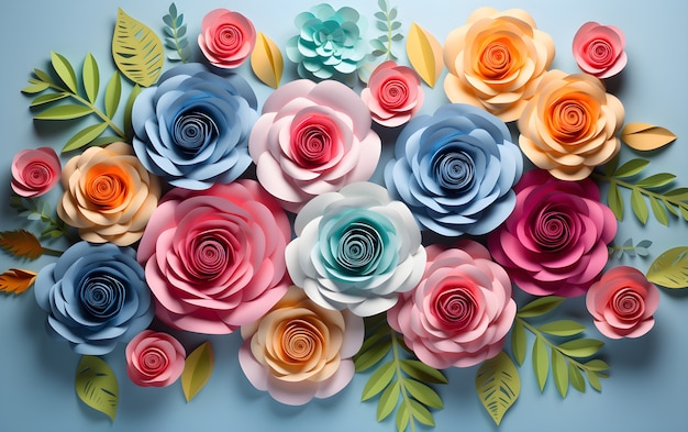 top view beautiful flowers in studio