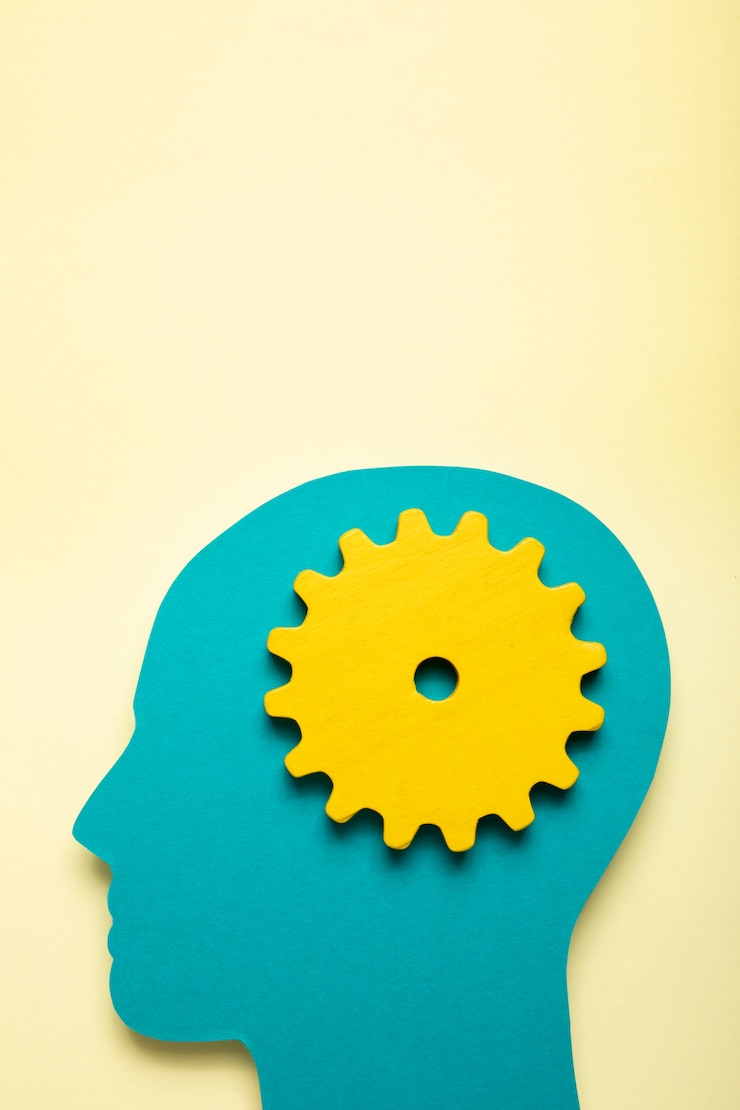 Ücretsiz Fotoğraf top view person head shape and cogwheel
