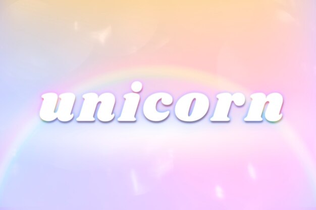 unicorn aesthetic typography in colorful glowing rainbow font