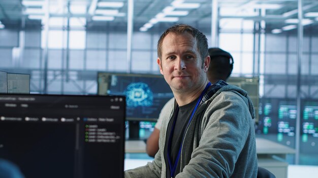 Upbeat technician safeguarding data center hardware securing system