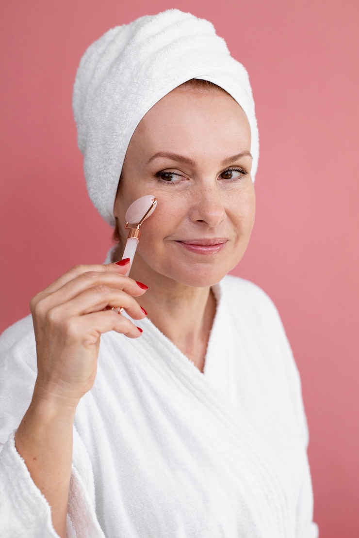Ücretsiz Fotoğraf woman ongoing gua sha face procedure