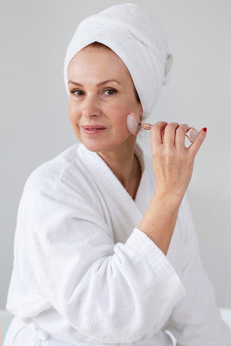 Ücretsiz Fotoğraf woman ongoing gua sha face procedure