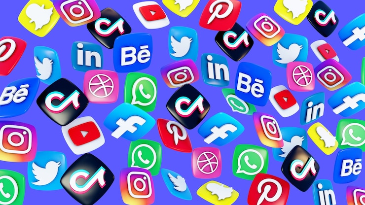 Ücretsiz PSD 3d background with social media elements