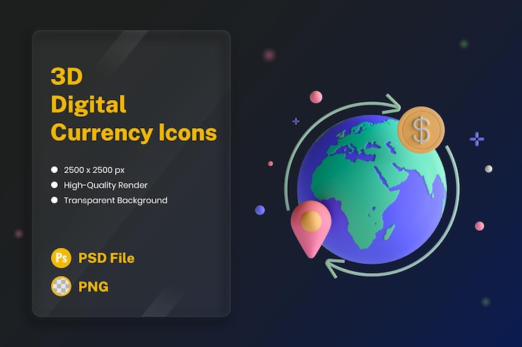 Ücretsiz PSD 3d icon illustration global transfer globe earth