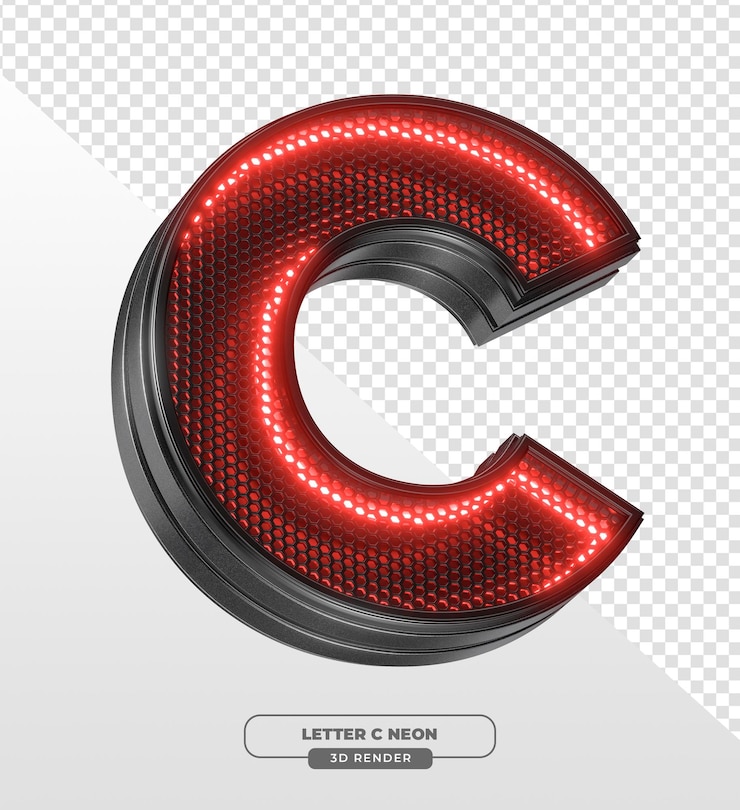 Ücretsiz PSD 3d render of red neon letter c