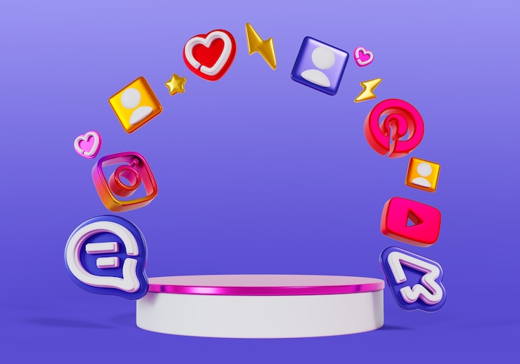 Ücretsiz PSD 3d rendering of social media sales podium background