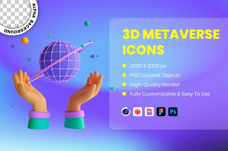 Ücretsiz PSD 3d simge i̇llüstrasyonu metaverse teknolojisi