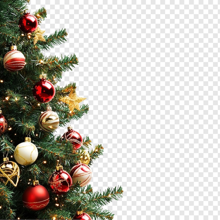 Ücretsiz PSD a festive christmas tree corner with red and gold ornaments