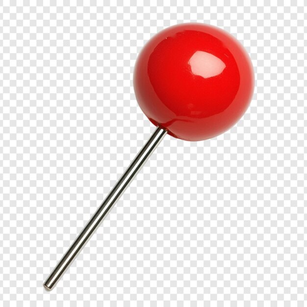 A Single Red Push Pin with a Metallic Stem Isolated on a Transparent Background