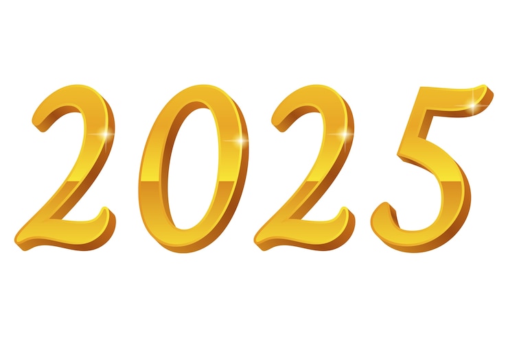 Ücretsiz PSD altın rengi 2025 yeni yıl illüstrasyonu