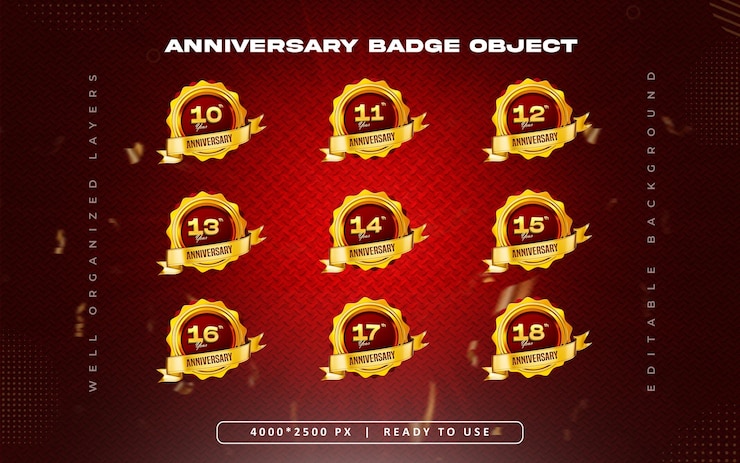 Ücretsiz PSD anniversary 3d icon set with golden badge