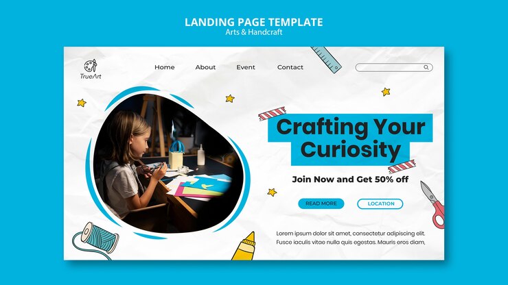 Ücretsiz PSD arts and handcraft landing page design template