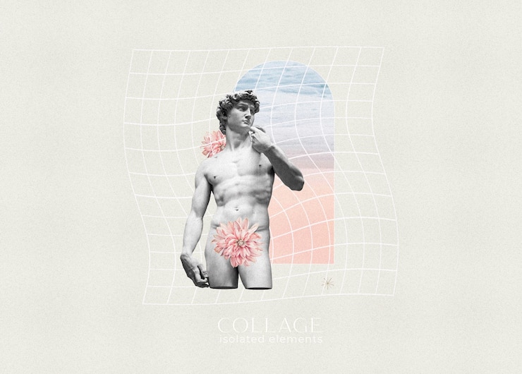 Ücretsiz PSD beautiful collage composition with greek sculpture
