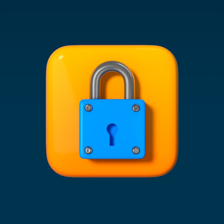 Ücretsiz PSD blue padlock icon on orange rounded square