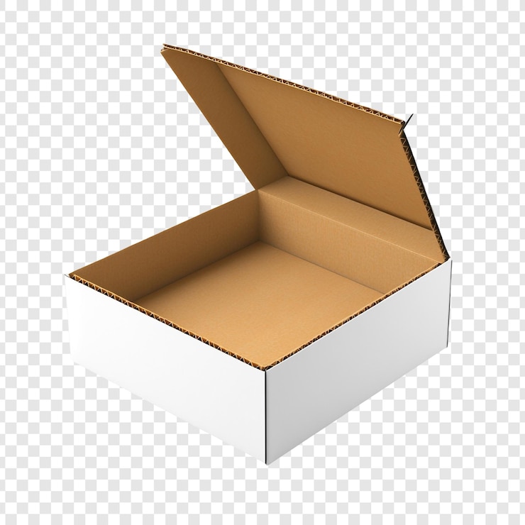 Ücretsiz PSD boş beyaz karton kutu açık ambalaj mockup design şablonu nakliye teslimat konteyneri ürün sunumu depolama boş kare sevkiyat perakende ticaret lojistik