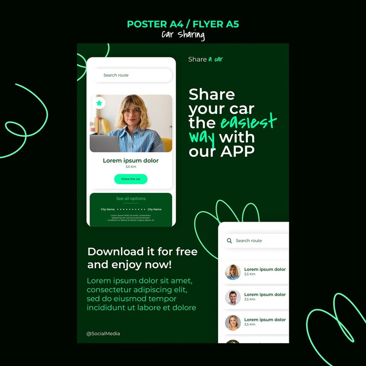 Ücretsiz PSD car sharing service  poster template