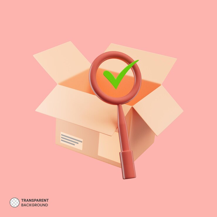 Ücretsiz PSD carton boxes with magnifying glass icon isolated 3d render illustration