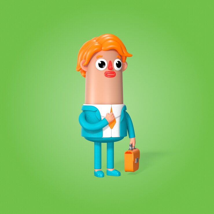 Ücretsiz PSD cartoon businessman with briefcase in colorful suit