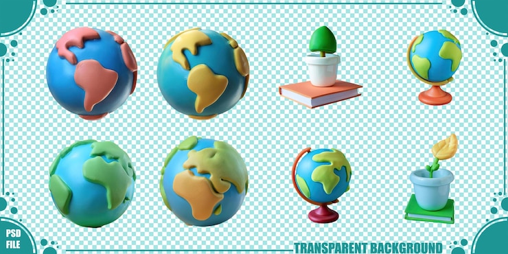 Ücretsiz PSD colorful educational globes and creative element props