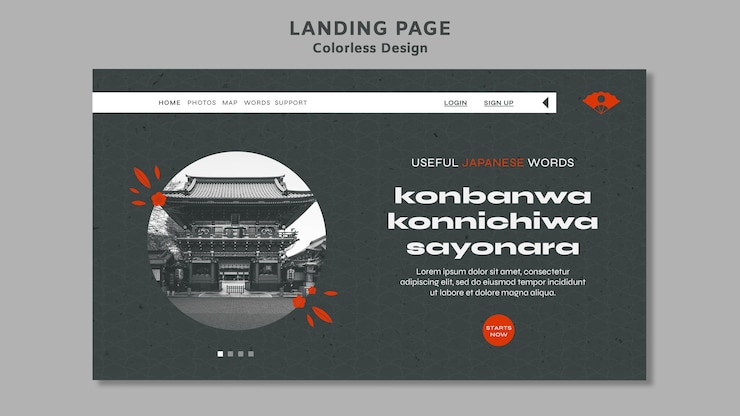 Ücretsiz PSD colorless design landing page