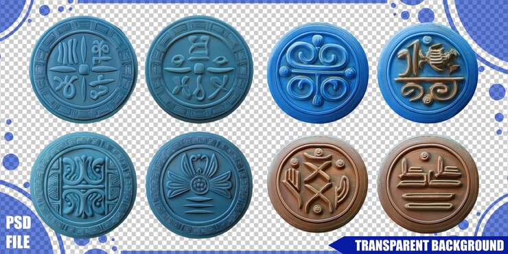 Ücretsiz PSD decorative seal designs in blue and brown tones
