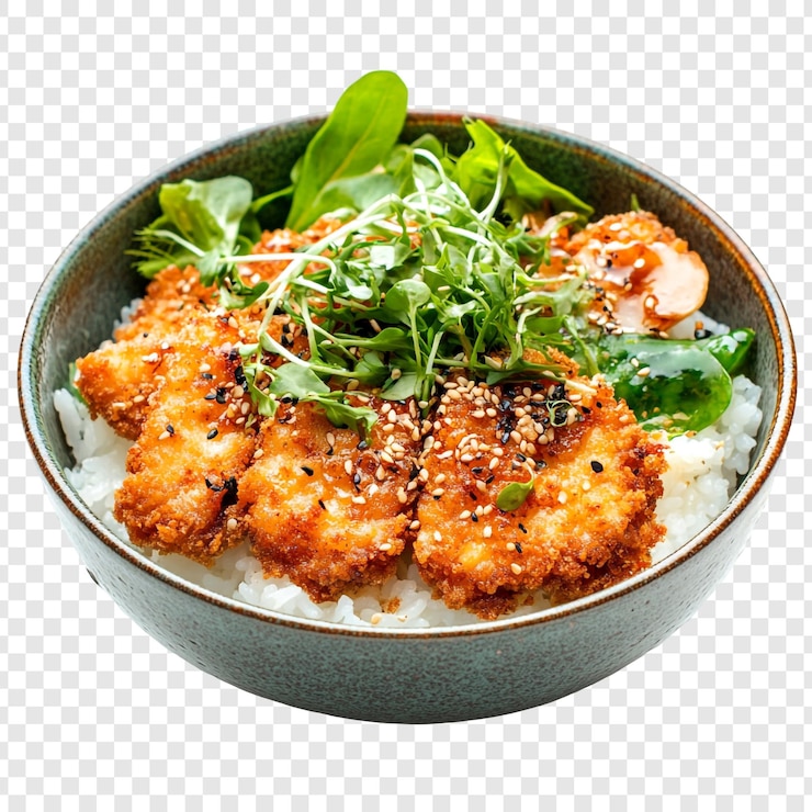 Ücretsiz PSD delicious crispy chicken katsu donburi bowl
