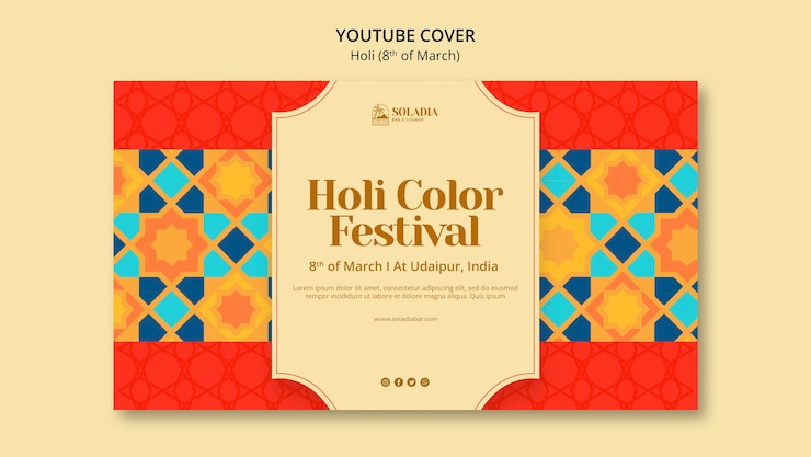 Ücretsiz PSD düz tasarım holi festivali şablonu