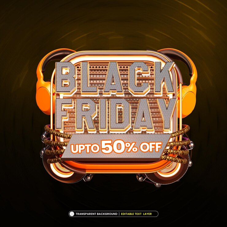 Ücretsiz PSD düzenlenebilir metin efektine sahip black friday indirimi banner’ı